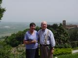 Pat and Leon, view from Boccon DiVino outside Montalcino